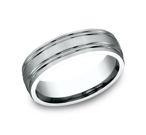 6mm Platinum Matte Finish Wedding Band with Dual Side Lines