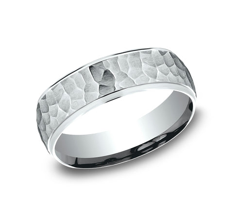 6mm Platinum Wedding Band – Hammered Center with Polished Edges