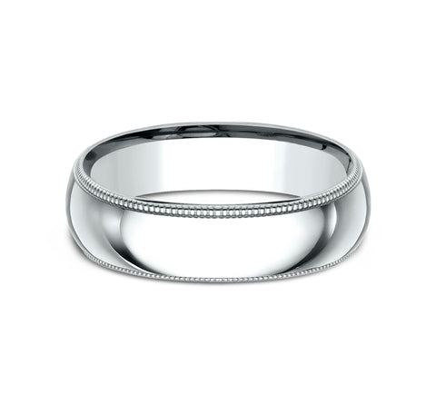 6mm Court Platinum Wedding Band with Milgrain Edges