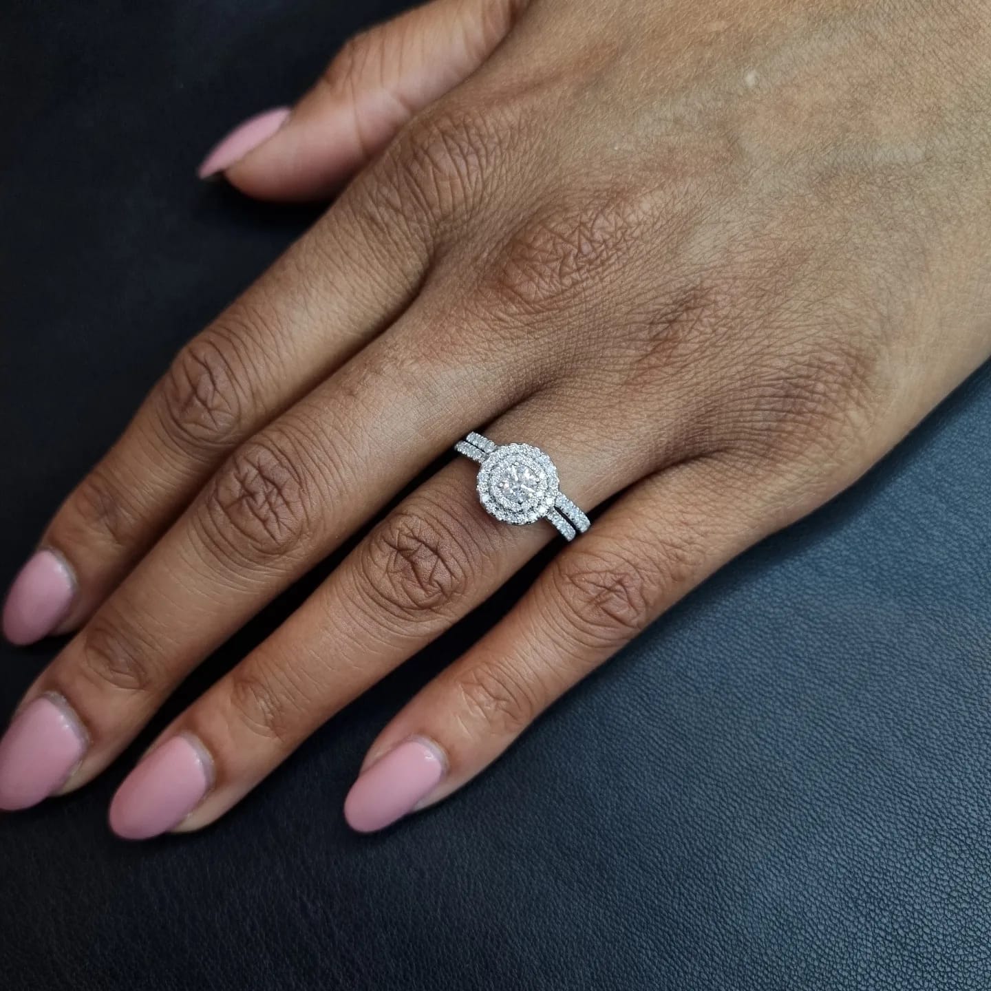 Double Halo 1.00ct Round Lab-Grown Diamond Ring in Platinum with Eternty Band