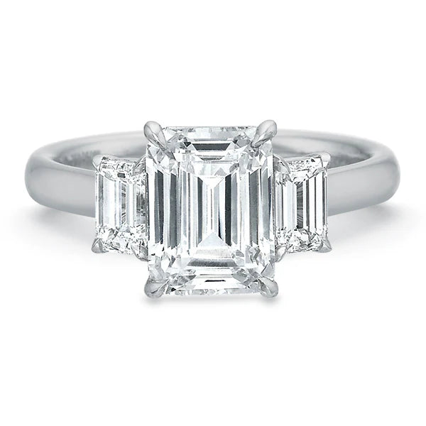 2.50ct Lab-Grown Emerald-Cut Trilogy Diamond Ring in Platinum