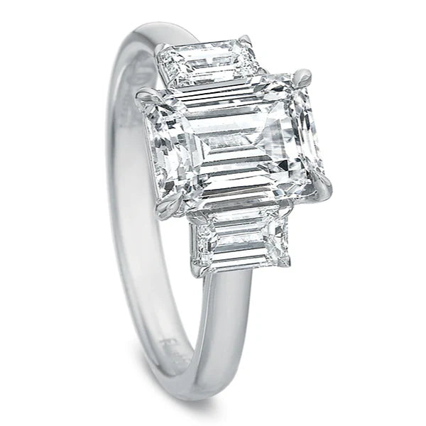 2.50ct Lab-Grown Emerald-Cut Trilogy Diamond Ring in Platinum
