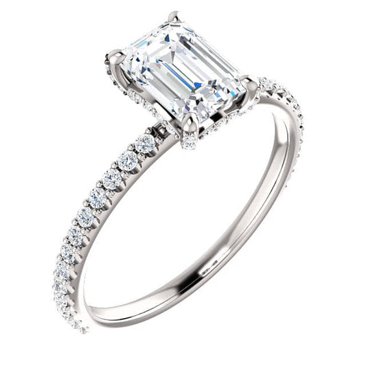 3.00ct D VS1 Emerald Cut Lab-Grown Diamond Solitaire with Pavé Band – Platinum