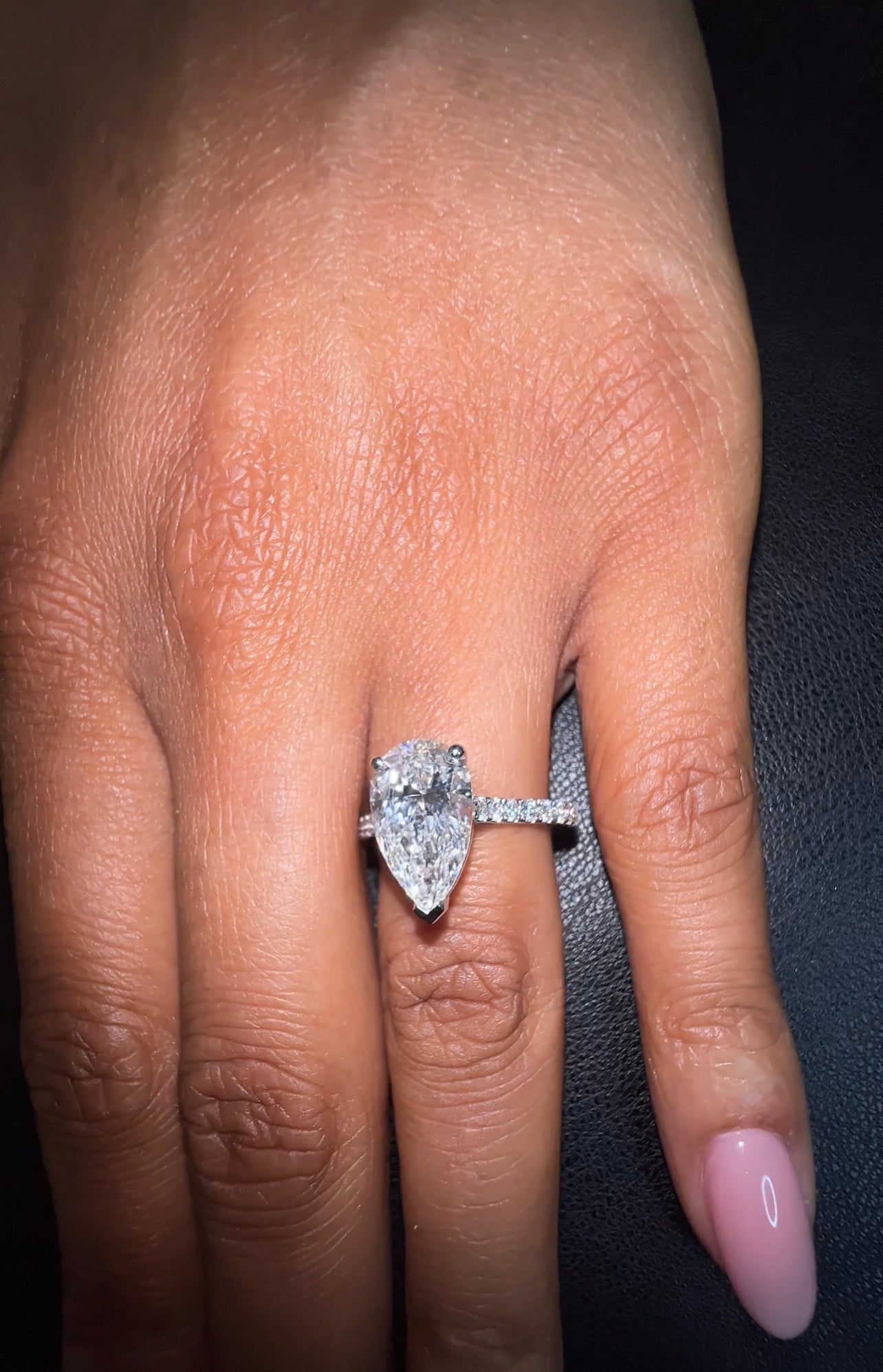 3.01ct E VS1 Pear-Shaped Lab-Grown Diamond Ring with Diamond Band – Platinum