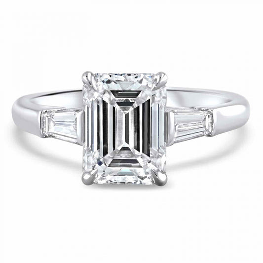 3 ct Emerald-Cut D‑VS1 Lab‑Grown Diamond Three‑Stone Engagement Ring – 950 Platinum
