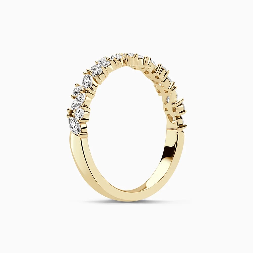 Lab-Grown Marquise & Round Brilliant Diamond Half Eternity Ring in 18kt Yellow Gold