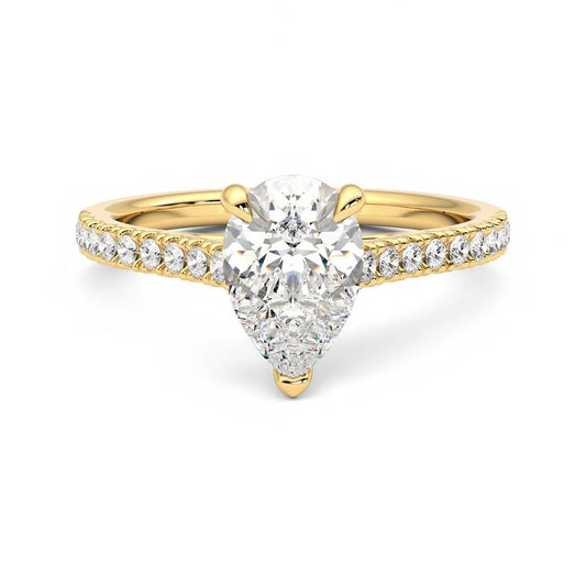 1.50ct Pear Cut Lab-Diamond Engagement Ring in 18kt Yellow Gold