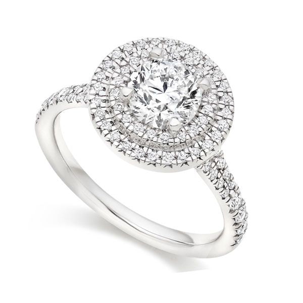 Double Halo 1.00ct Round Lab-Grown Diamond Ring in Platinum with Eternty Band