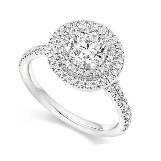 Double Halo 1.00ct Round Lab-Grown Diamond Ring in Platinum with Eternty Band