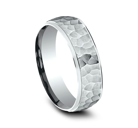 6mm Platinum Wedding Band – Hammered Center with Polished Edges