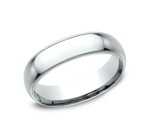 6mm Court Platinum Wedding Band with Milgrain Edges