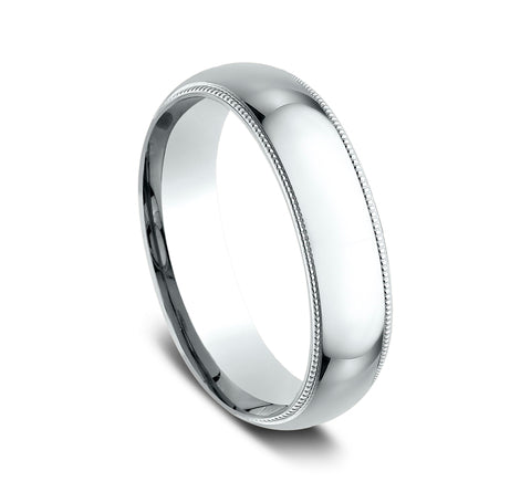 6mm Court Platinum Wedding Band with Milgrain Edges
